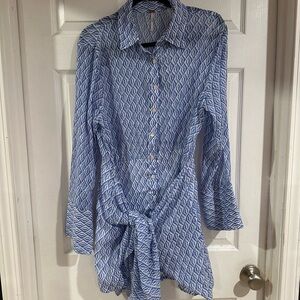 Free People Blue and White Geometric Sarong Wrap Dress